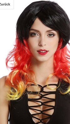 WIG ME UP Perücke Damen – UK Flagge Union Jack, Lange Locken In Blau-weiß-rot Für Karneval & Party