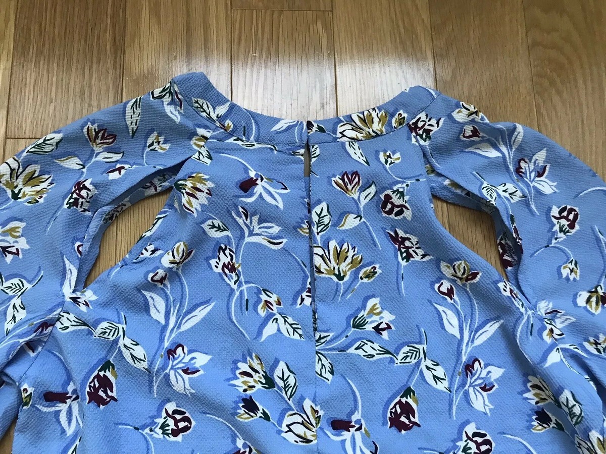 Blouse Femme Gloria Jeans En Chiffon Bleu à Motifs Fleurs - Manches Longues, Taille S, Neuve Avec étiquettes