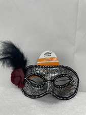 Imagin8 Halloween Mask Unisex Black  Silver Feathers  Rose Mask
