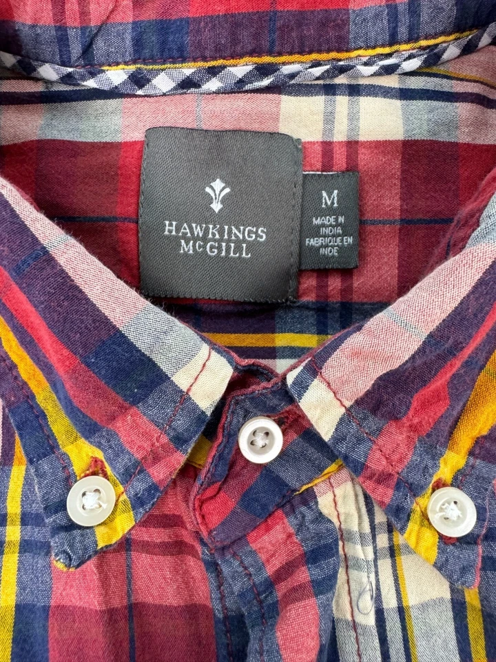 Hawkings McGill Shirt Mens Medium Red Madras Plaid Long Sleeve Button Down - Image 3 of 4