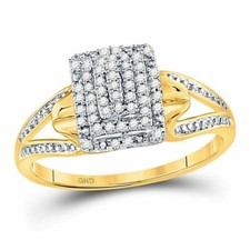 Diamond Rectangle Cluster Engagement Ring 10k Yellow Gold