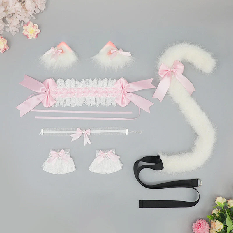 Bow Cat Ears Hair Clips Plush Hairband Tails Anime Lolita JK Cute Girls Cosplay - Image 2 of 4