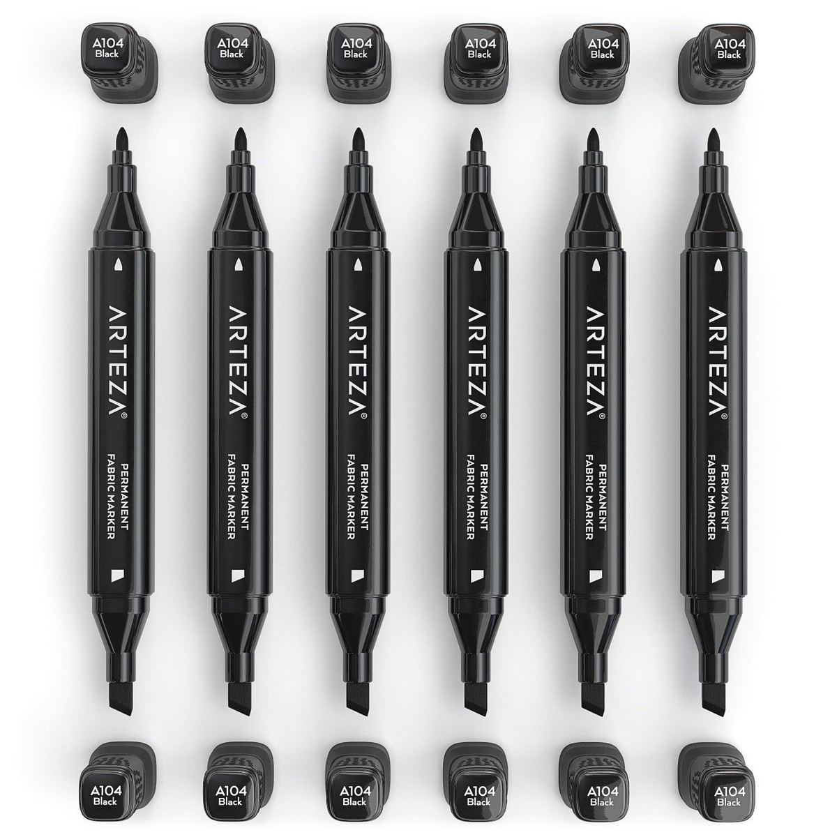 Arteza Fabric Markers Black Chisel Fine Tip Dual-Tip Pack