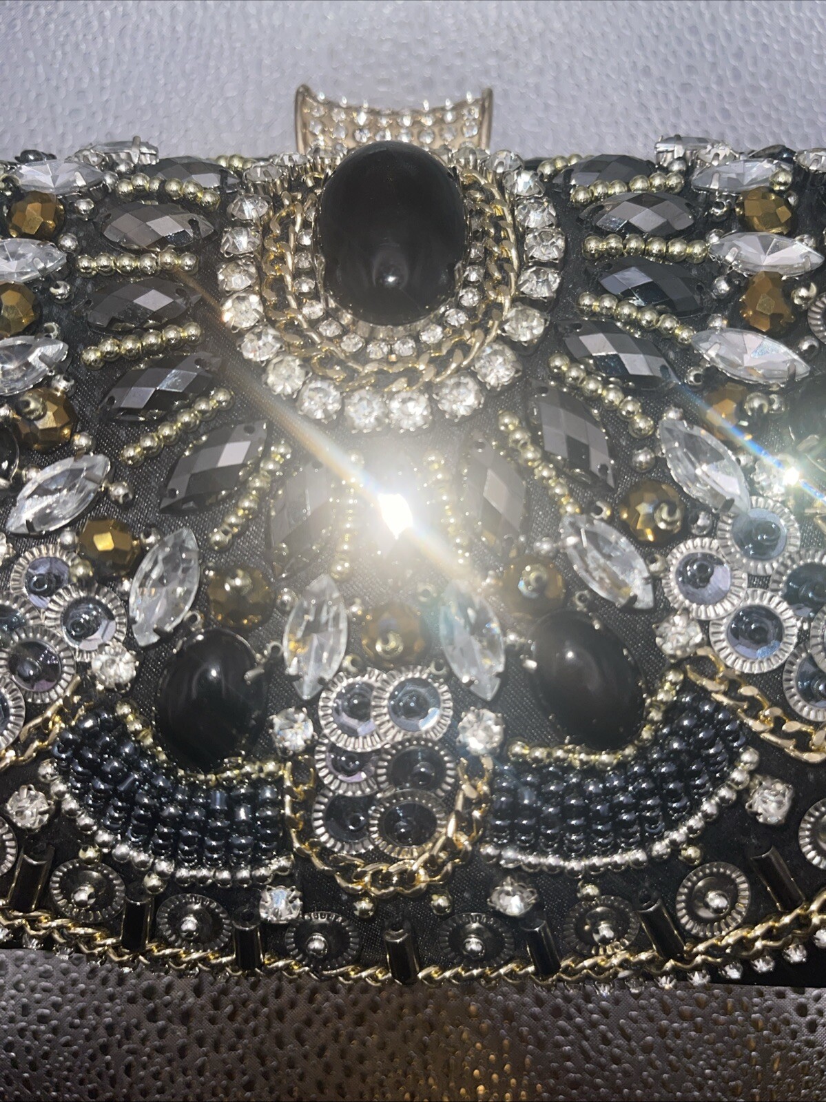 Beaded Rhinestone Women's Clutch Evening Bag Black Gold Silver Formal Purse