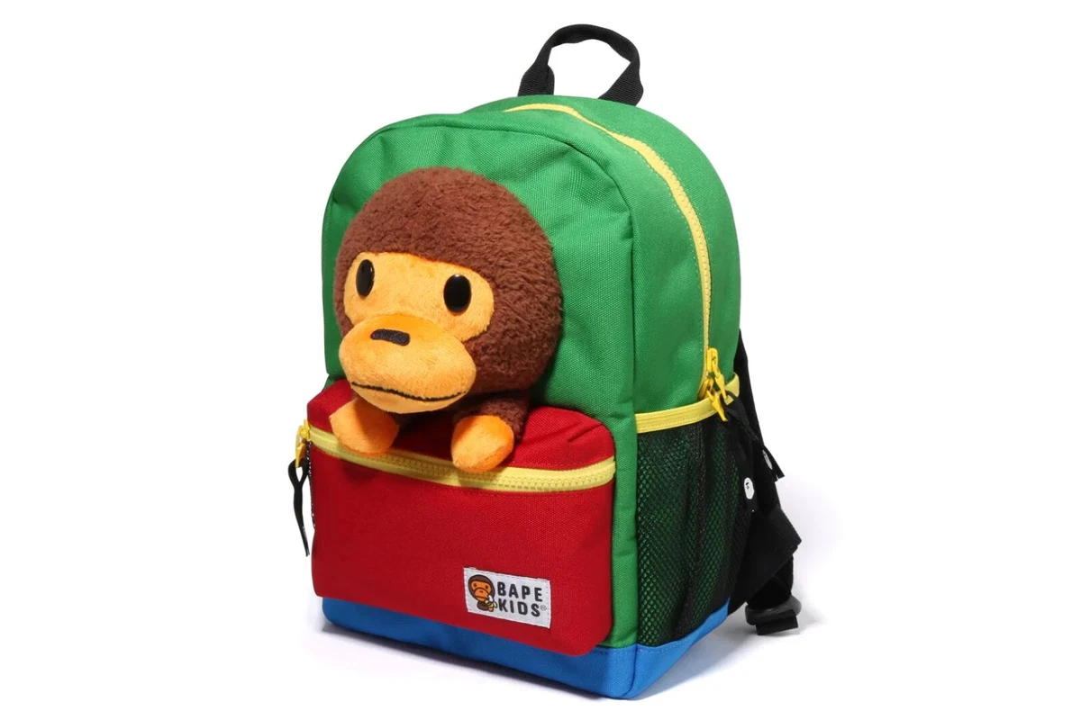 A BATHING APE Kids Backpack Daypack BABY MILO PLUSH DOLL Motif green