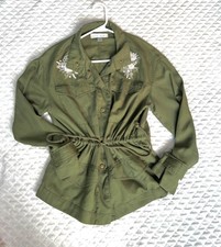 Kelly Renee Jacket Size S Small Olive Green Utility Lightweight Embroidered