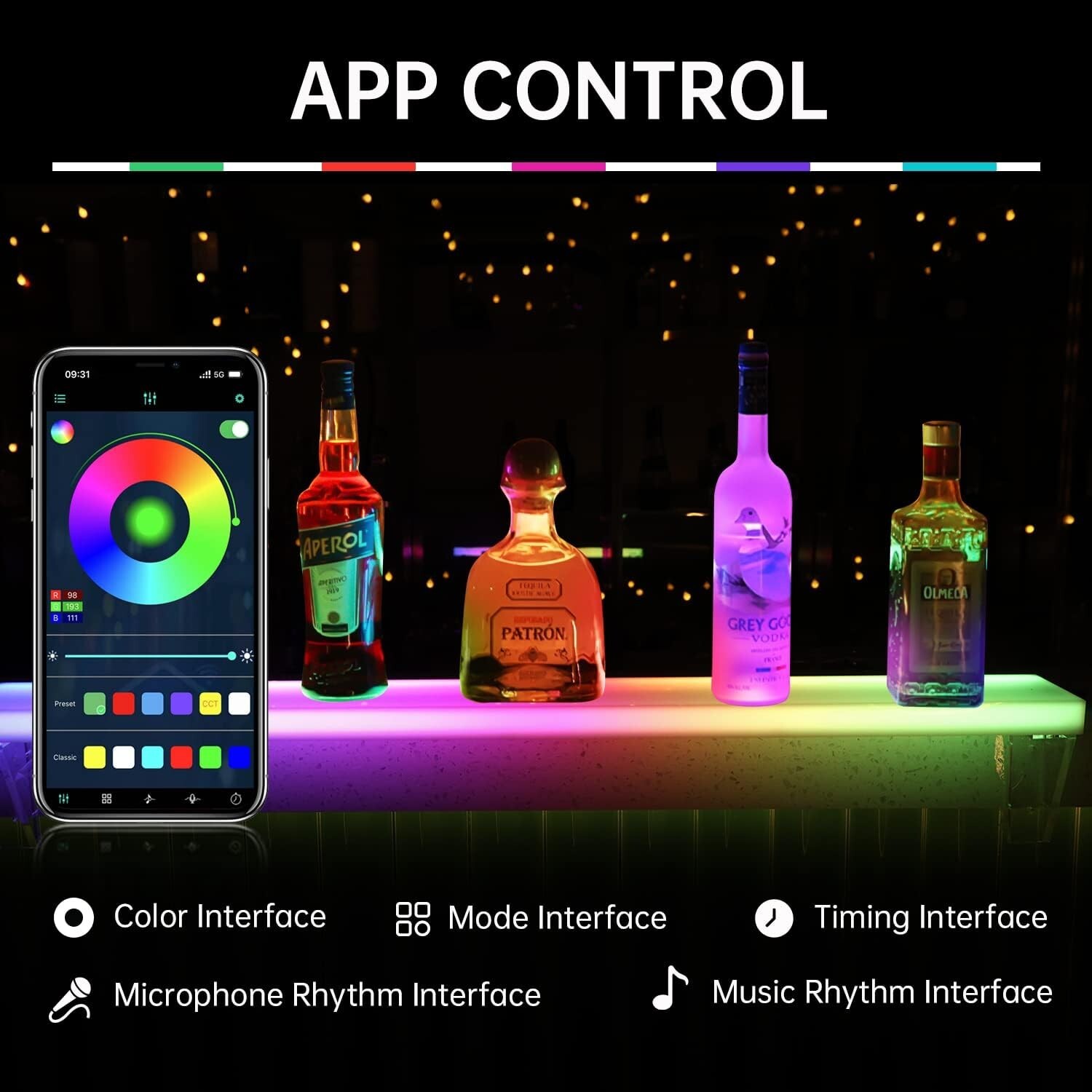 SET OF 2 - LED Liquor Bottle Display Shelf - 32" - Remote App - Floating Bar