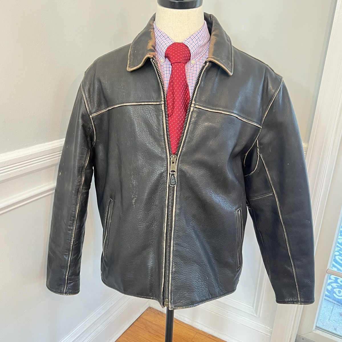 Marc New York Andrew Marc Men's Distressed Leather Heavy Moto