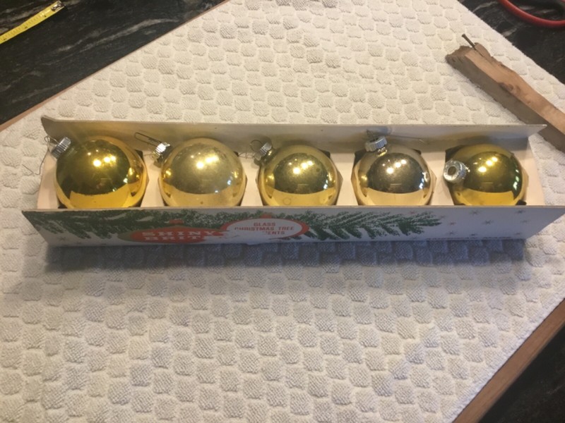 set 5 vintage gold glass shiny brite ornaments
