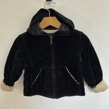 Burberry Diamond Quilted Velour Jacket Black Nova Check Trim Hood Girls Size 4