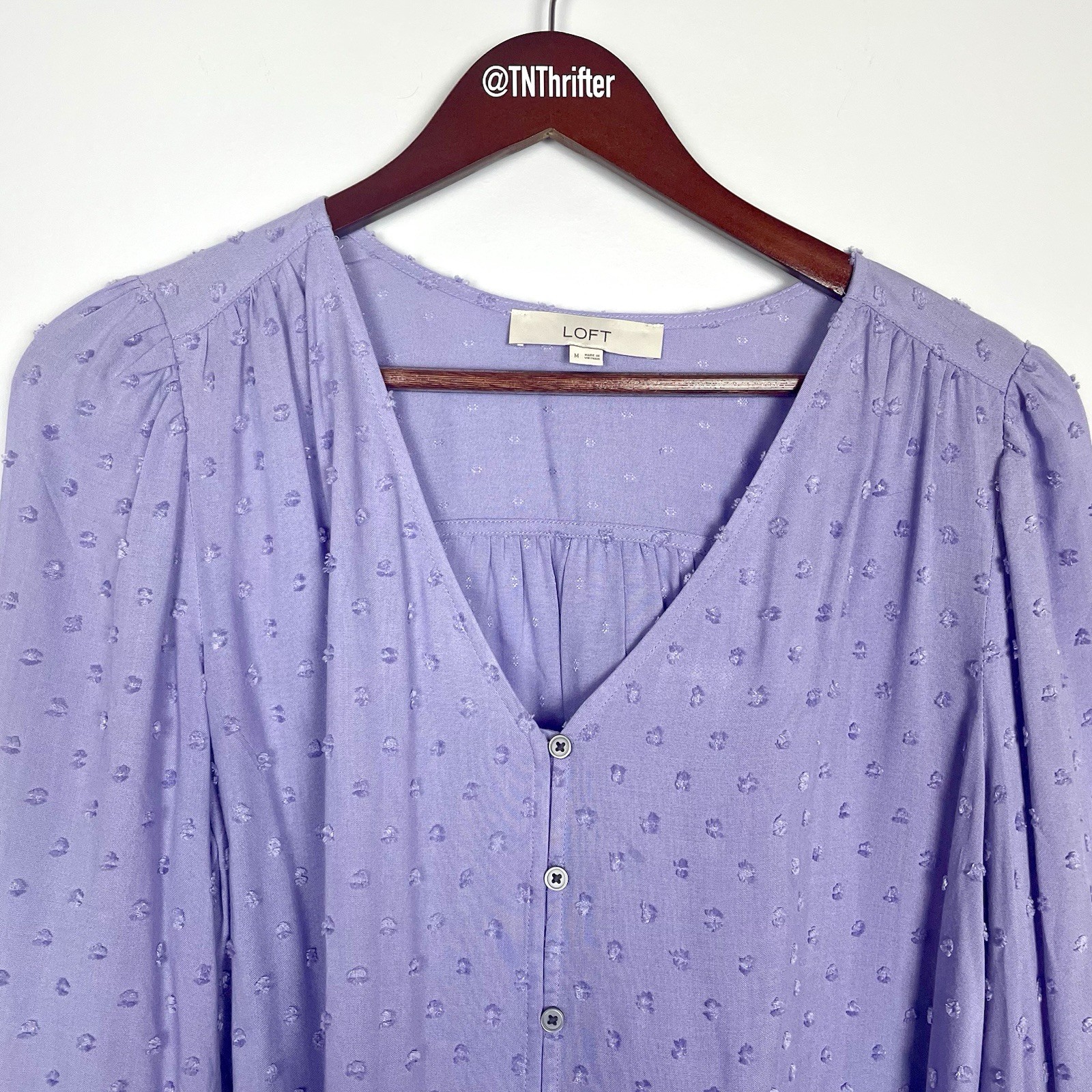 Loft Clip Dot V-Neck Button Down Work Blouse Lave… - image 3