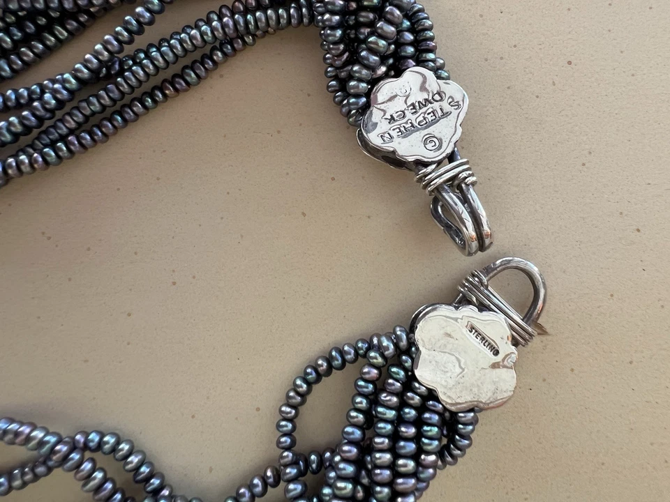 Exquisito Collar Stephen Dweck 10 Hilos Perla Negra Decorativo Cierre Esterlina Foto 2 de 3