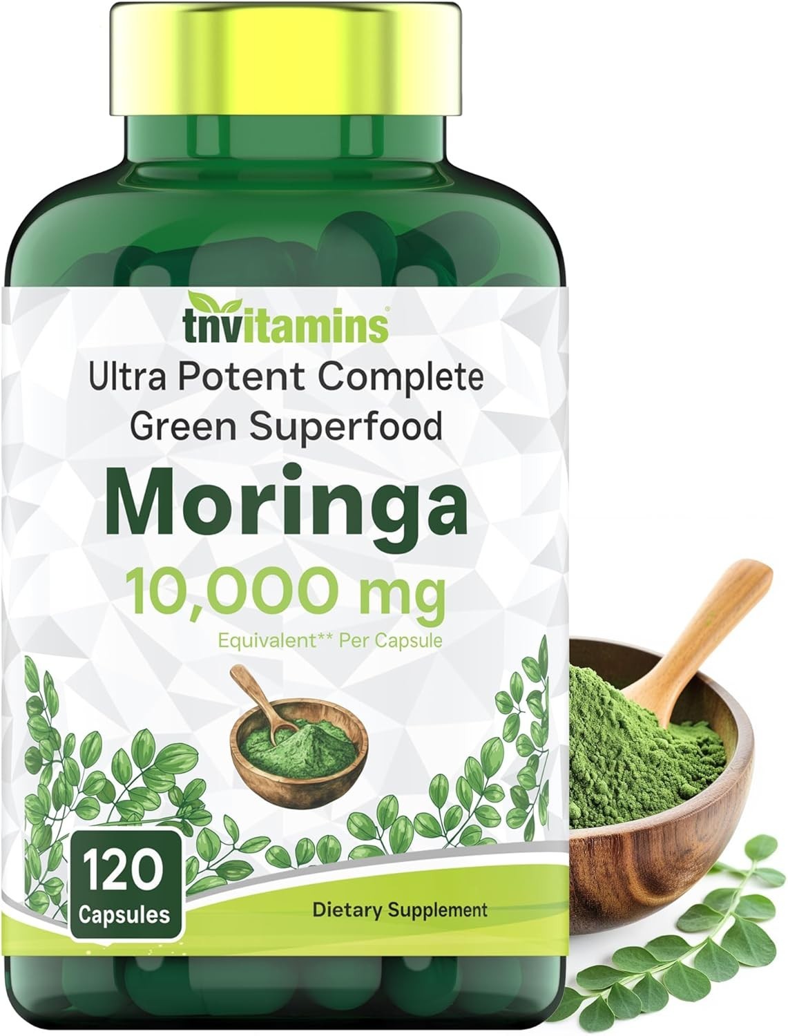Rosabella 10000mg Pure Moringa Powder Capsules 120ct Nutrient-Rich Supplement