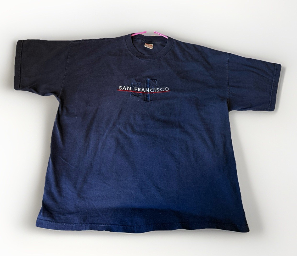 Vintage Y2K San Francisco Embroidered T Shirt Intex Heavyweight USA 2XL Navy
