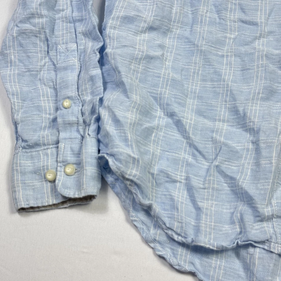 Camisa Tommy Bahama Para Hombres Mediana Azul Lino Cuadros Manga Larga Con Botones Informal Foto 4 de 4