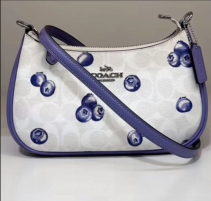 Bolso de Hombro COACH Teri 2 Vías Cuero Estampado Arándano CR292 Nuevo outlet