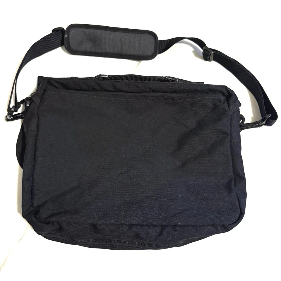 LL Bean Messenger Bag Carry On Computer Black Pockets Canvas Campus Carry All - Image 2 of 4
