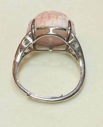 925 Sterling Silver Natural Pink Queen Conch Shell Flower Ring - Picture 11 of 15