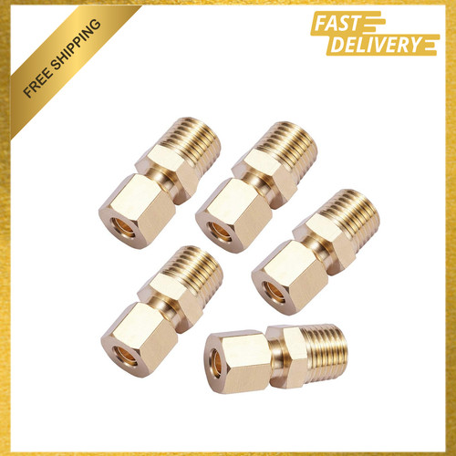 Brass Compression Tube Fitting Connector Straight Coupling Adapter 1/4 Inch OD x