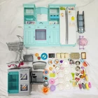 Vintage Barbie Kitchen Playset Fridge Cooker Sink Blue With Food Trolly Plates
