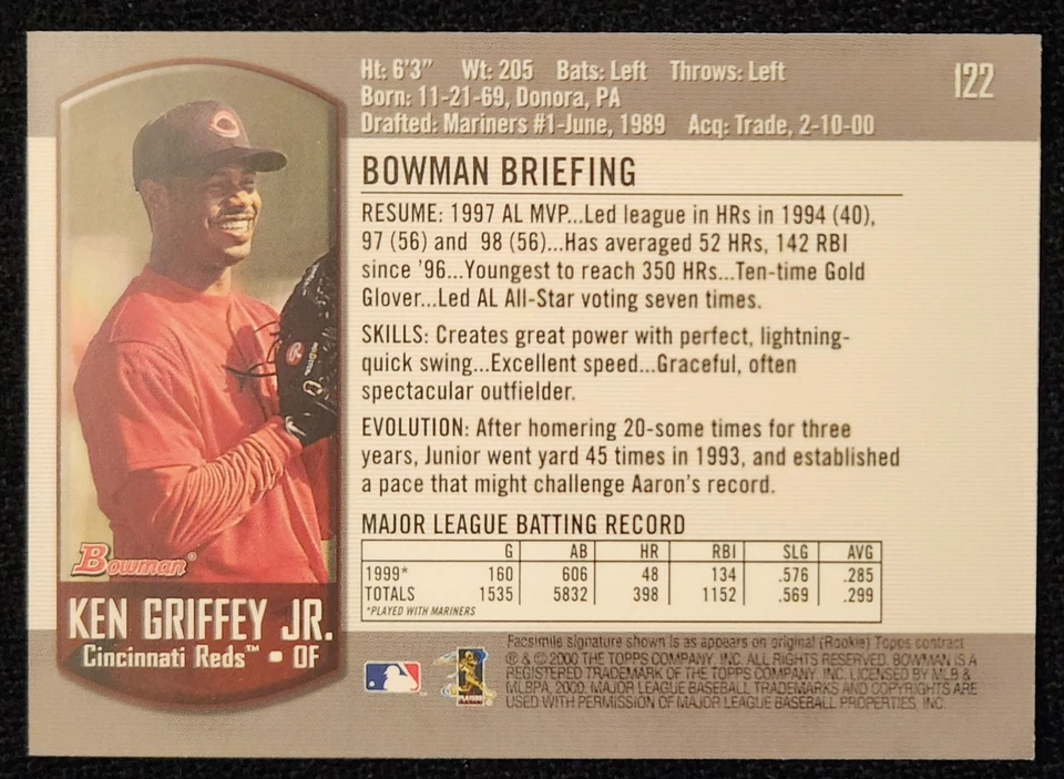 2000 Bowman - Ken Griffey Jr #122 Cincinnati Reds - Image 2 of 2