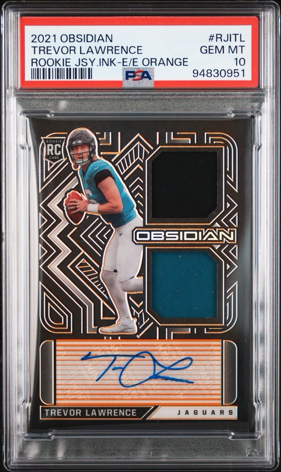 Trevor Lawrence Panini Obsidian Rookie Jersey Ink #RJITL Electric Etch Orange