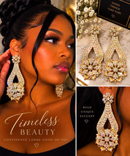 Gold Tone Rhinestone Crystal Teardrop Chandelier Dangle Clip-On Earrings