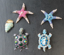 Nautical Sea Life Brooch Pins Lot of 5 Turtle Starfish Shell