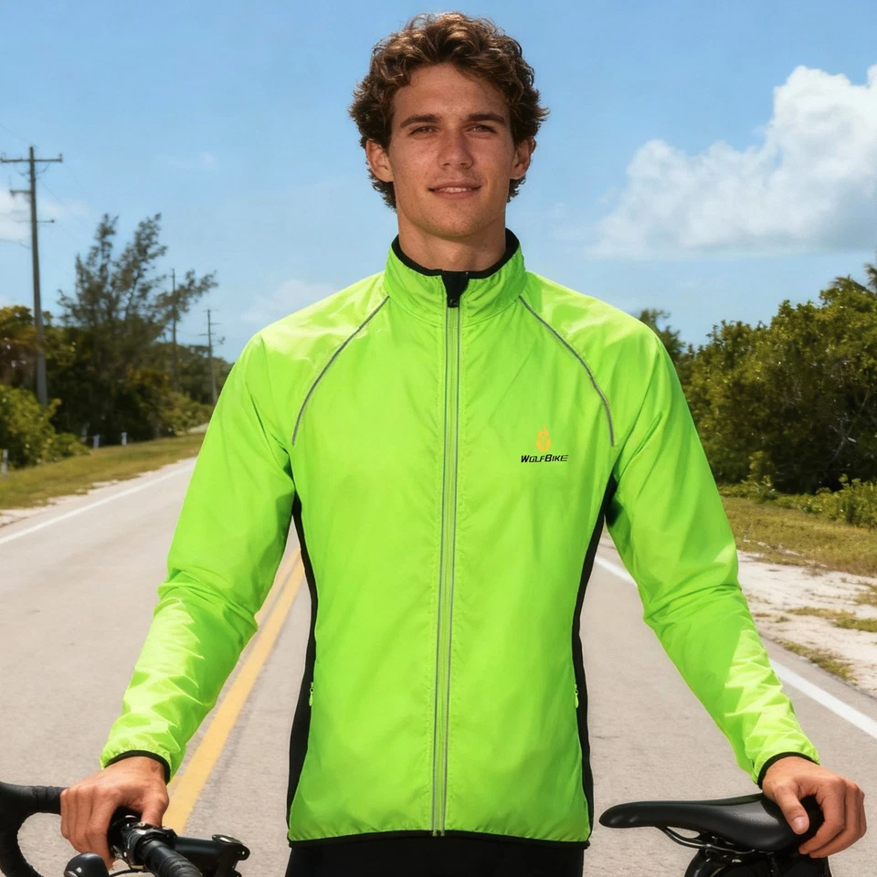 WOSAWE Mens Cycling Jersey Long Sleeves Waterproof Wind Reflective MTB Bike Coat - Image 3 of 4