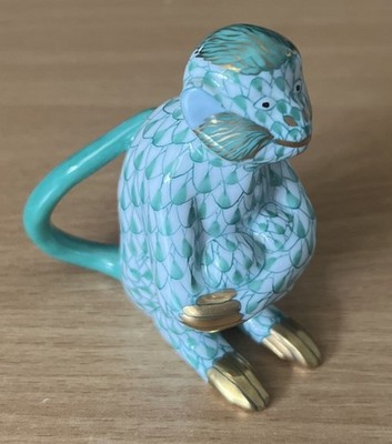 Herend Figur Affe sitzend dunkelgrün Netz - 15386 - Traumhafter Zustand!