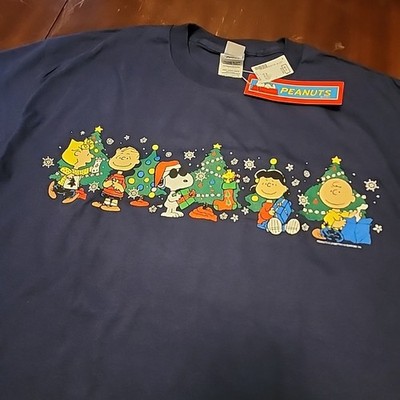 NWT Vintage PEANUTS Charlie Brown Christmas T-shirt Navy Blue Size XL Snoopy