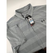 Under Armour Polo Shirt Mens XL Gray NWT Striped HeatGear Golf MSRP 64.99