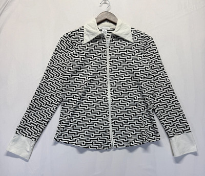 Rafael Essential Shirt Womens Medium White Black Geometric Print Nylon Full Zip