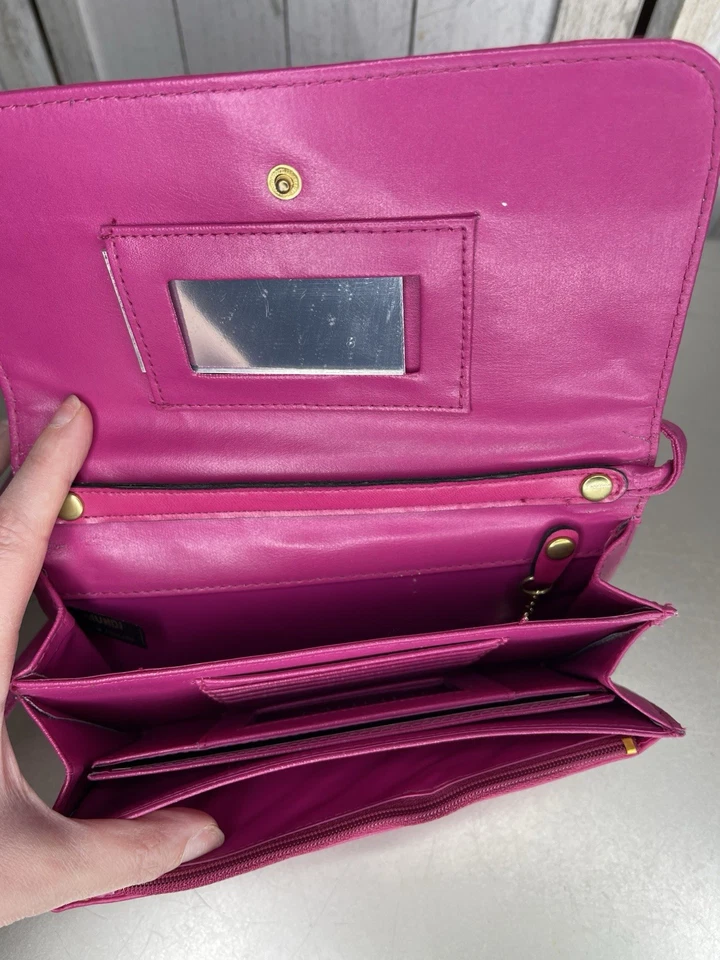 Vintage Mundi Pink Faux Leather Mirror Clutch Shoulder Bag WOC Wallet - Image 3 of 4