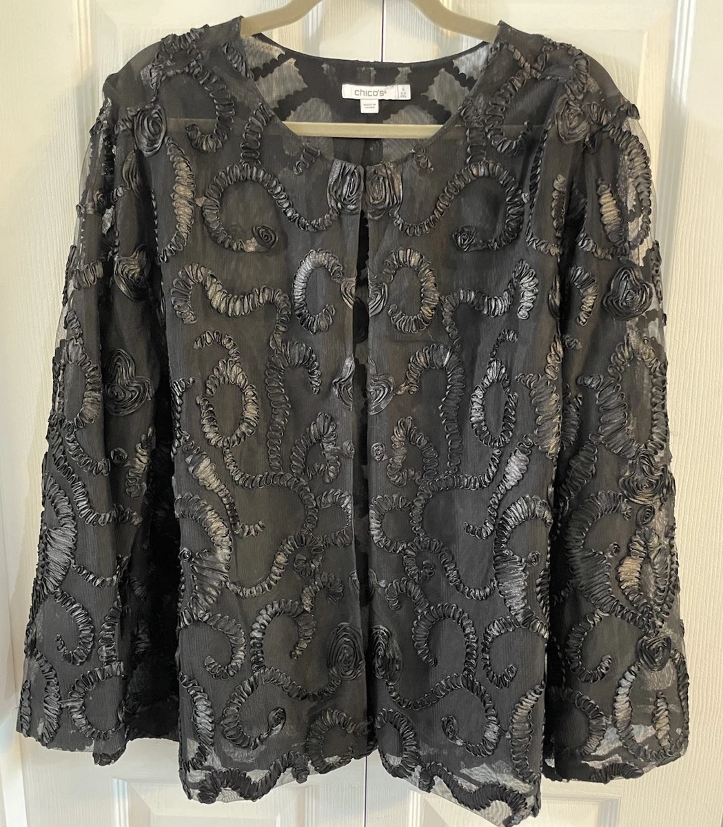 sheer jackets for evening dresses Embellished Sheer Jacket in Black