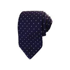 Corbata Granadina Fina 100 % Seda Azul Marino Lunares Hecha a Mano en Londres por V.Altanas