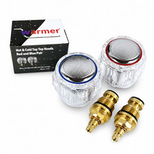 Tap Repair Kit 2 Tap Heads 2 Brass Valve Inserts Hot Cold Bathroom Kitchen