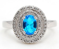 2CT Blue Topaz White Topaz 925 Solid Sterling Silver Ring Jewelry Sz 7 GB2-3