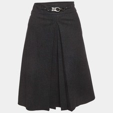 Celine Grey Wool Waist Detail Pencil Skirt S