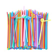 100 Pack 10.24" High Extra Long Flexible Plastic Straws Disposable Drinking S...