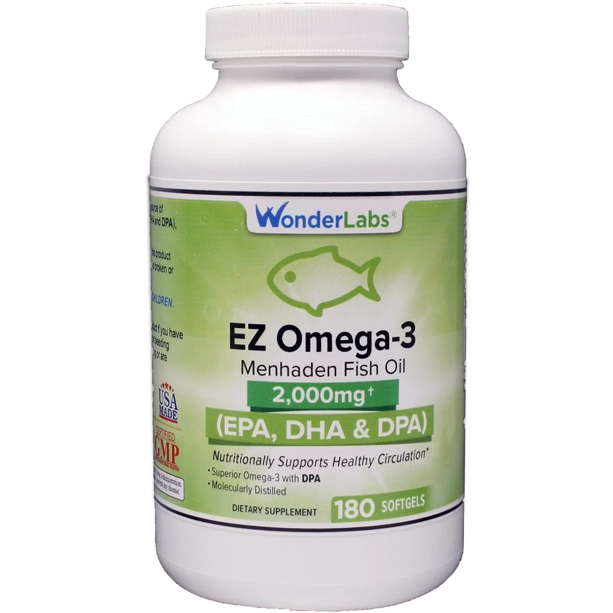 Wonder Labs EZ Omega-3 Fish Oil 2000mg Burpless EPA DHA DPA 180 Softgels