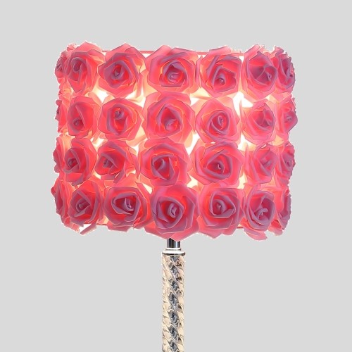 KA 18.25" Pink Roses in Bloom Acrylic / Metal Table Lamp
