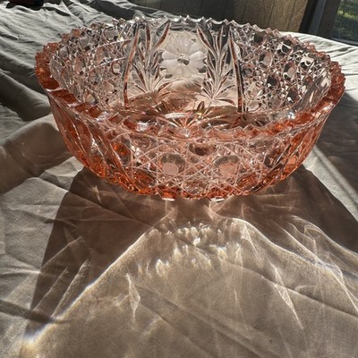 VINTAGE L E SMITH PINK IRIDESCENT CARNIVAL GLASS BOWL RARE