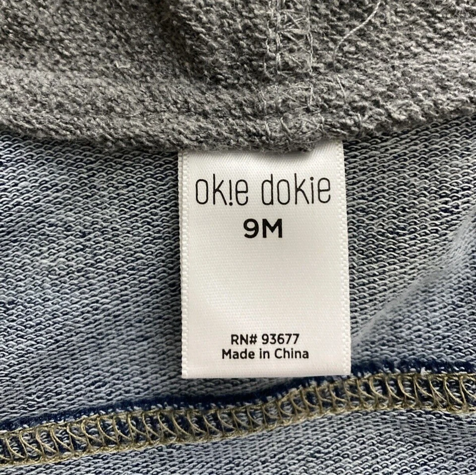 NUEVO CON ETIQUETAS Okie Dokie Bebé Sudadera con Capucha Chaqueta 9M Gris Cremallera Denim Chaleco Aspecto en Capas Foto 4 de 4