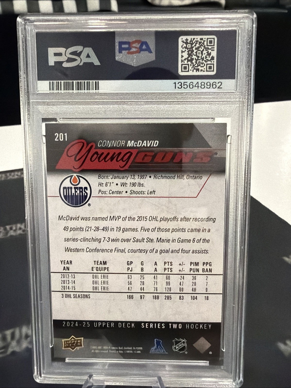 2024 UD #201 CONNOR MCDAVID YOUNG GUNS RENEWED SERIES 2 EXCLUSIVES /100 PSA 8 view 2