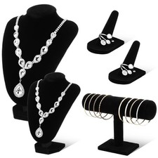 Wenqik 5 Pcs Velvet Jewelry Display Set Necklace Bust Holder T Bar Bracelet H...