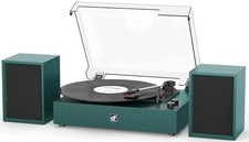 Vinyl Record Player with Dual External Speakers, Wireless 3 Speed Green