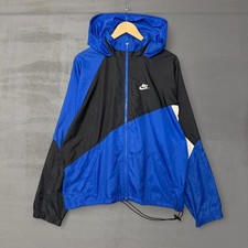 Vintage Nike 90s Colorblock Hooded Black Blue Zip Up Track Jacket Large