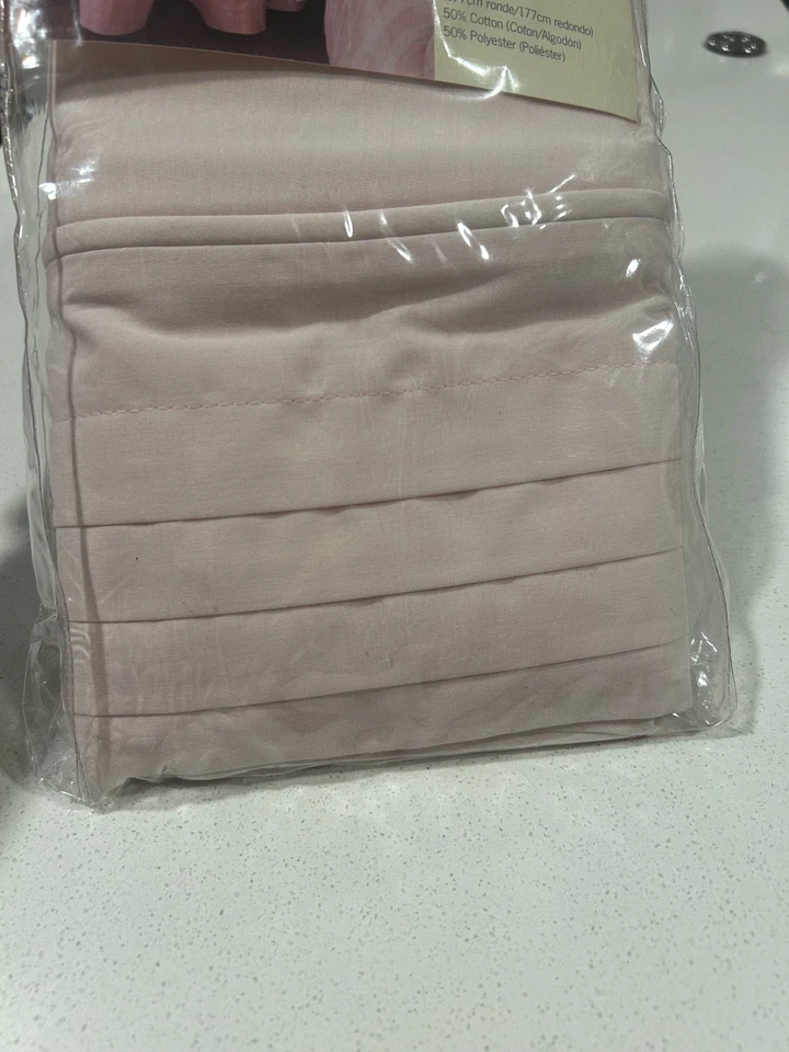 Martha Stewart Living 1998 Pleated Cuff Decorative Tablecover 70” Round Pink - Image 4 of 4