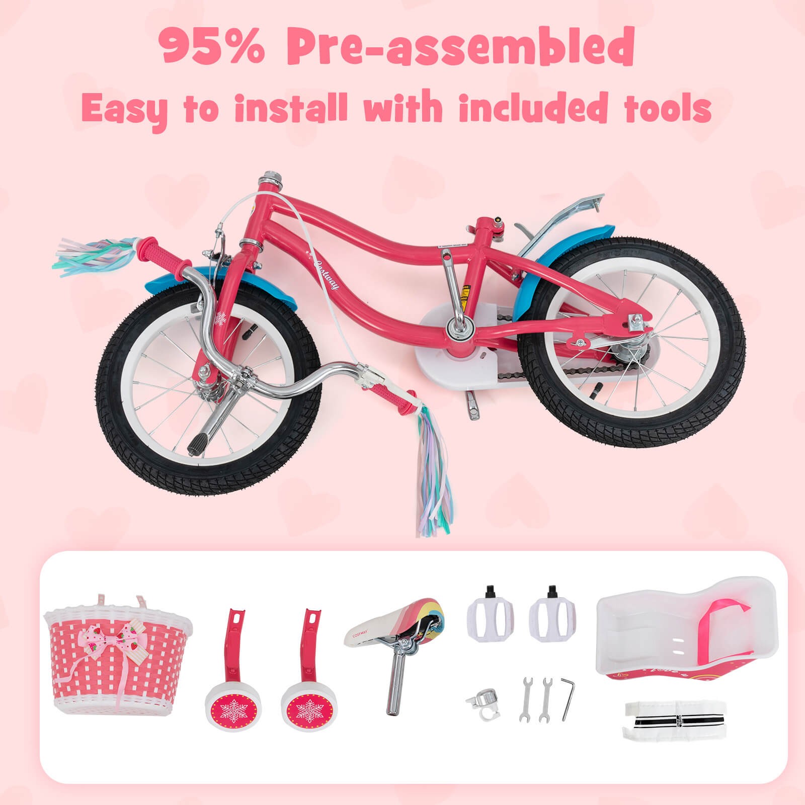 Girls Bike for 4-8 Years Old w/Basket Doll Seat & Colorful Streamers Kickstand